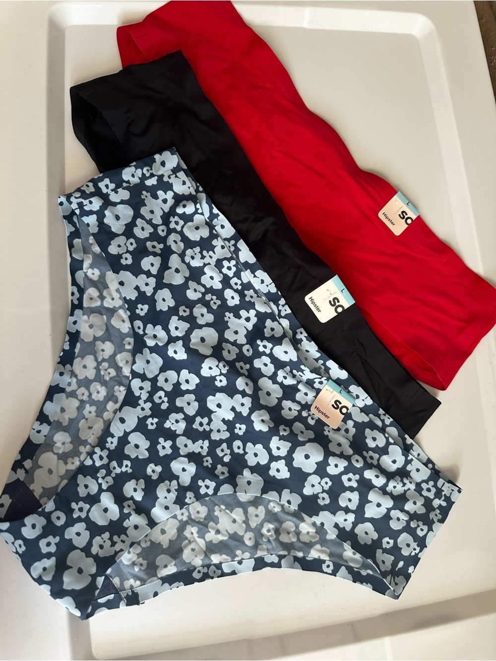 SO® Women's Bikini Underwear Trio - Red, Black, Floral Blue
